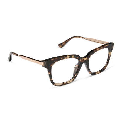 diff eyewear featuring the bella xs square prescription glasses with a espresso tortoise frame angled view