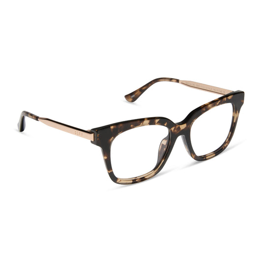 diff eyewear featuring the bella xs square prescription glasses with a espresso tortoise frame angled view