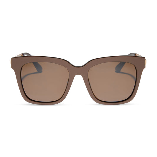 diff eyewear featuring the bella xs square sunglasses with a moscow mule brown opalescent frame and brown w/ gold flash lenses front view