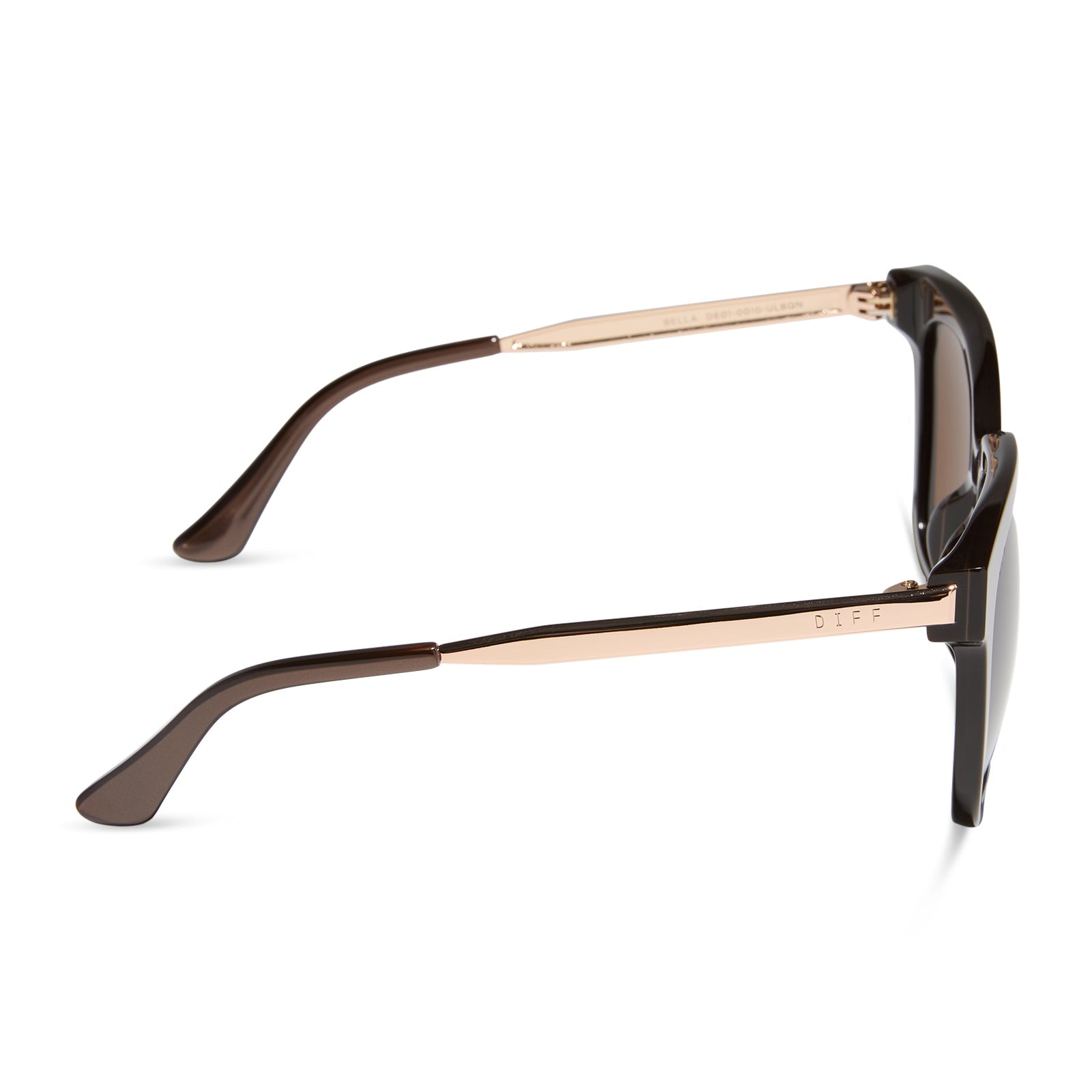diff eyewear featuring the bella xs square sunglasses with a moscow mule brown opalescent frame and brown w/ gold flash lenses side view