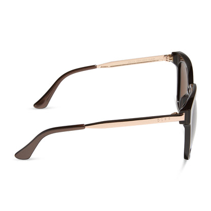 diff eyewear featuring the bella xs square sunglasses with a moscow mule brown opalescent frame and brown w/ gold flash lenses side view