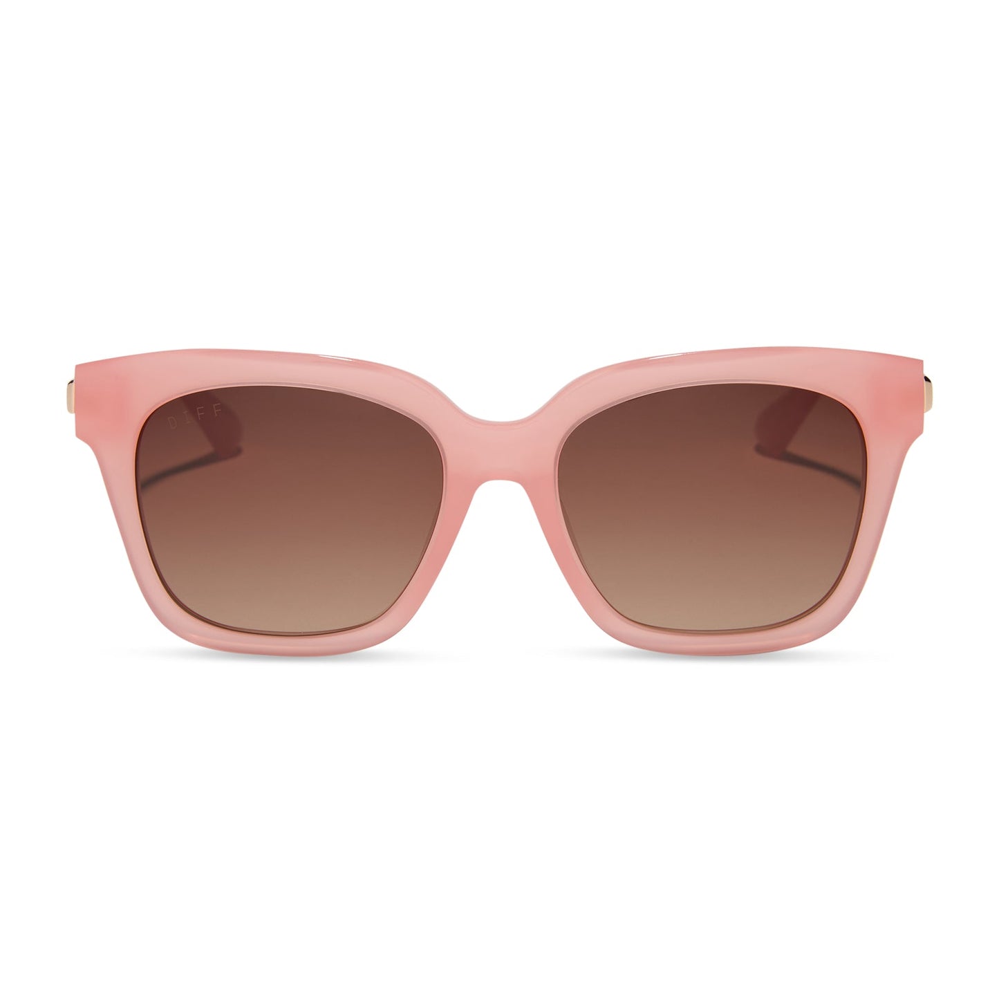 diff eyewear featuring the bella xs square sunglasses with a peach frame and brown polarized lenses front view