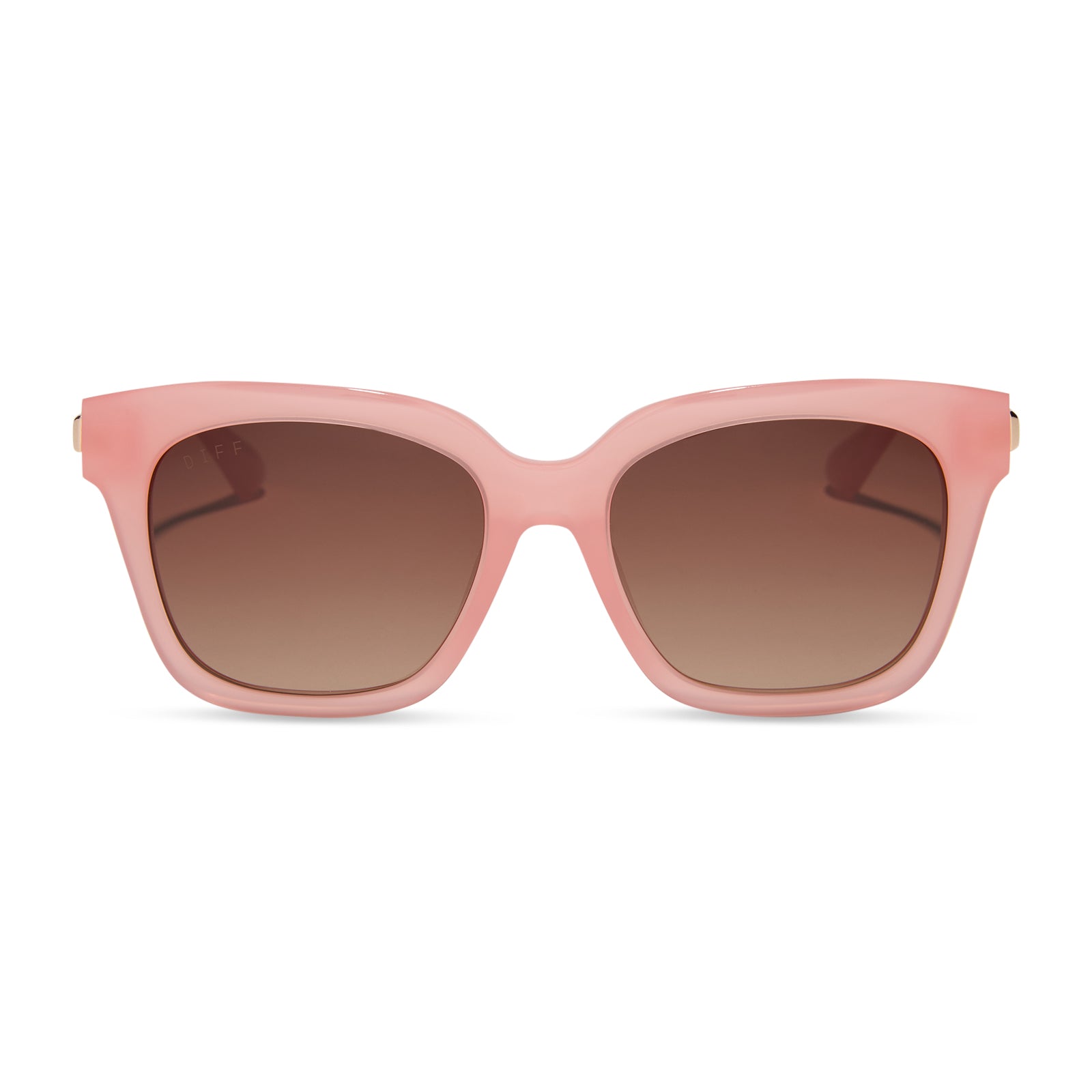 diff eyewear featuring the bella xs square sunglasses with a peach frame and brown polarized lenses front view