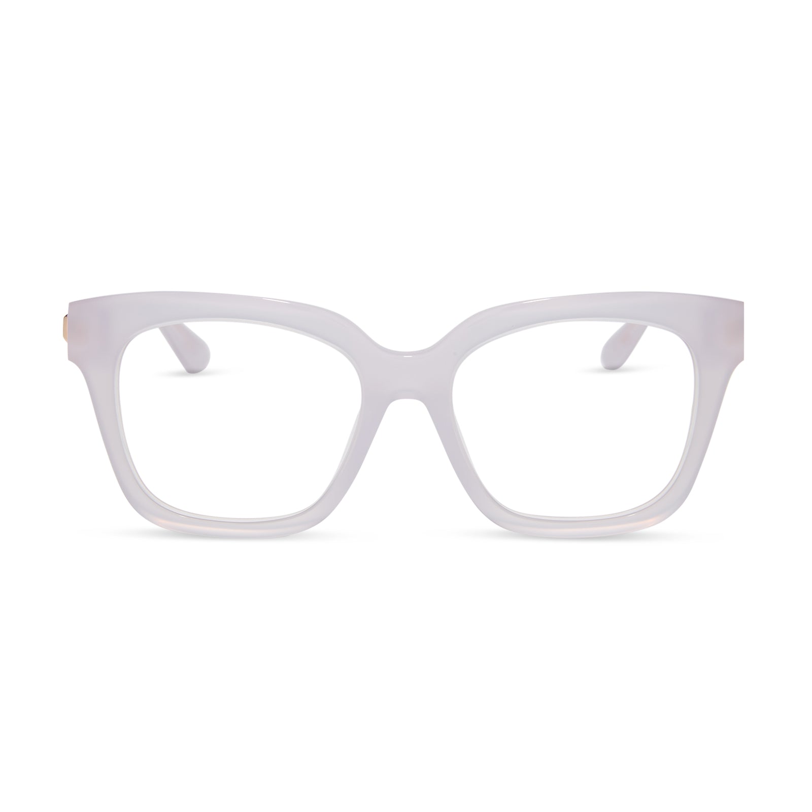 diff eyewear featuring the bella xs square prescription glasses with a thistle frame and gold temples front view