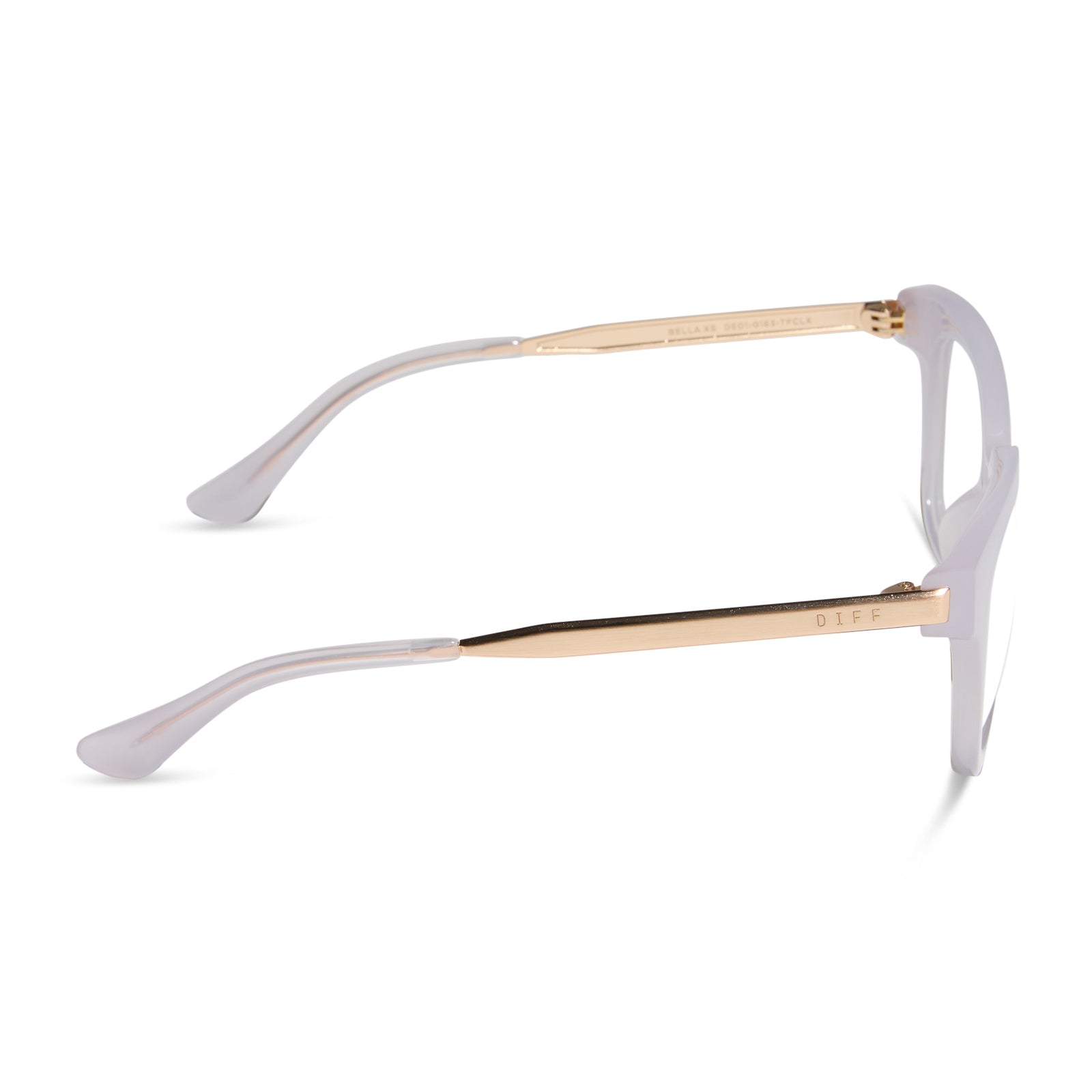 diff eyewear featuring the bella xs square prescription glasses with a thistle frame and gold temples side view