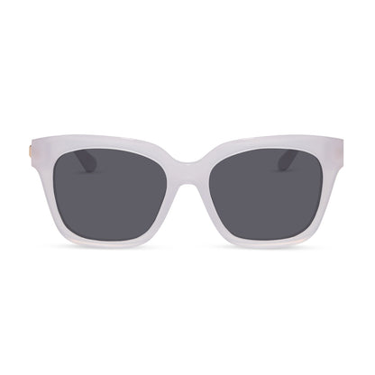 diff eyewear featuring the bella xs square prescription sunglasses with a thistle frame and gold temples front view