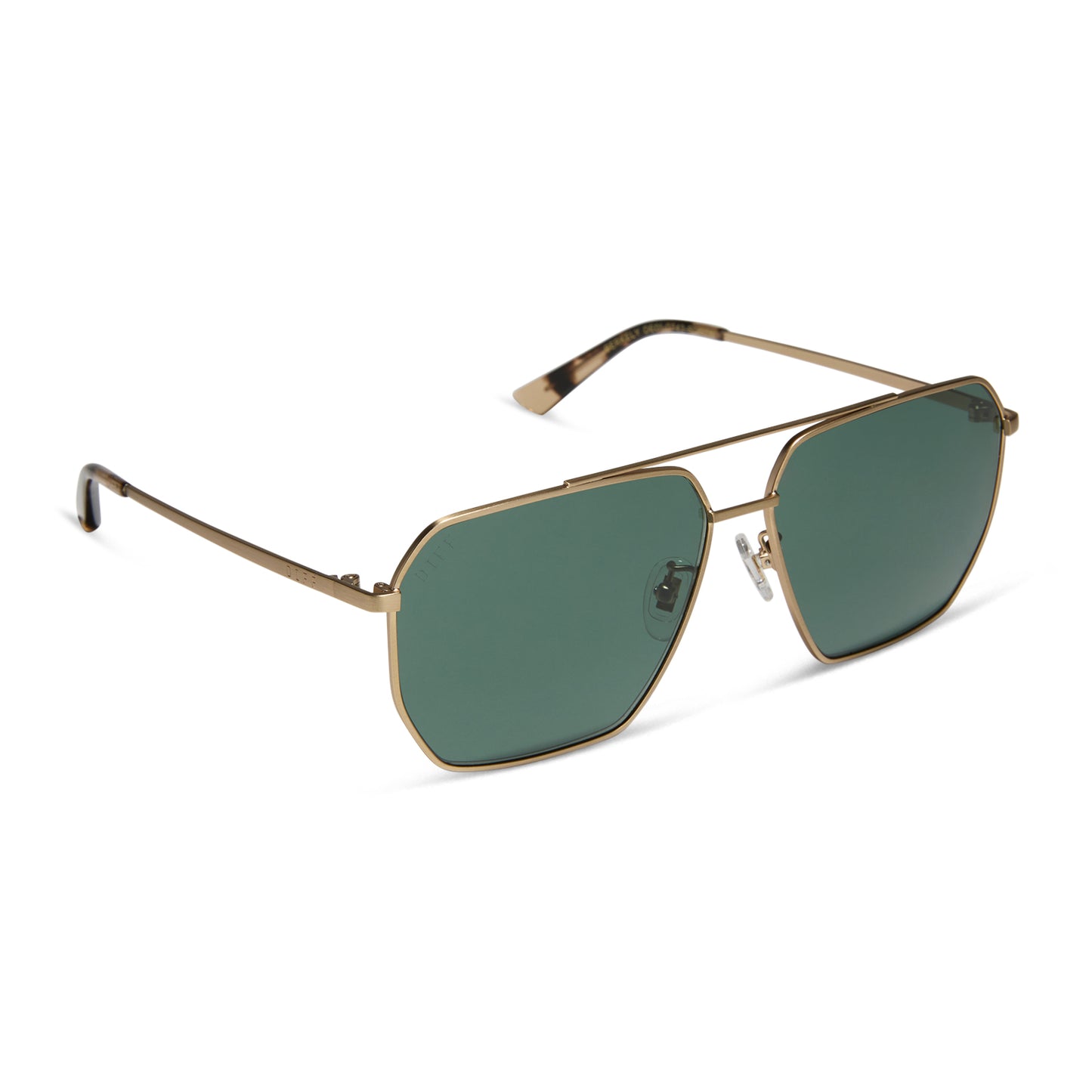 diff eyewear wholesale berkely navigator sunglasses with a gold frame and g15 lenses angled view