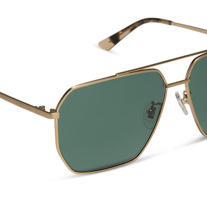 diff eyewear wholesale berkely navigator sunglasses with a gold frame and g15 lenses detailed view