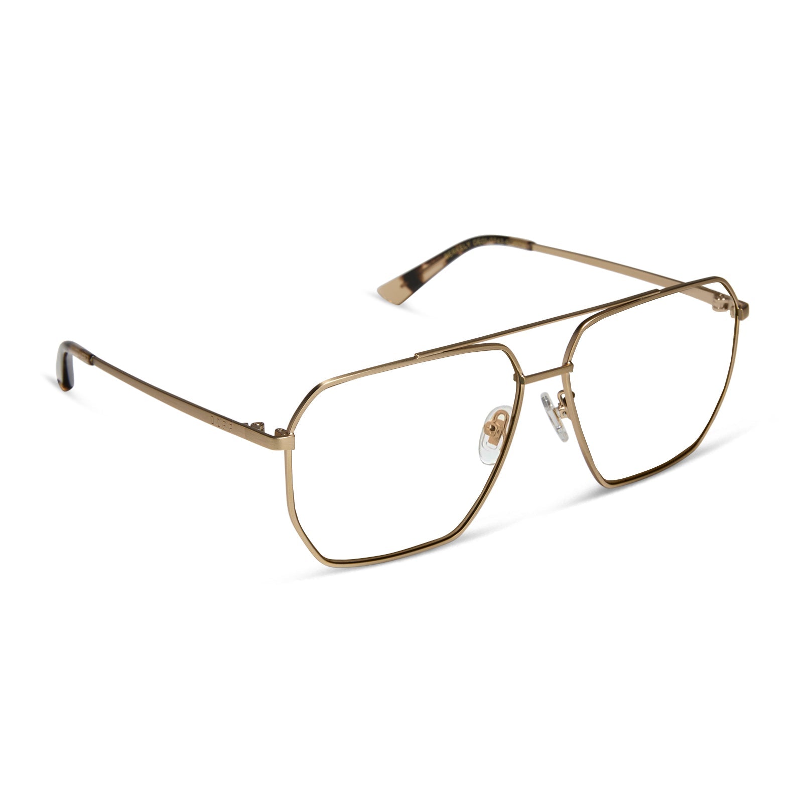 diff eyewear berkely navigator prescription glasses with a brushed gold frame angled view