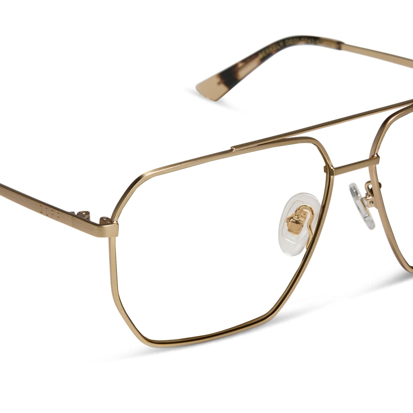 diff eyewear berkely navigator prescription glasses with a brushed gold frame detailed view