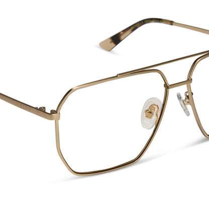diff eyewear berkely navigator prescription glasses with a brushed gold frame detailed view
