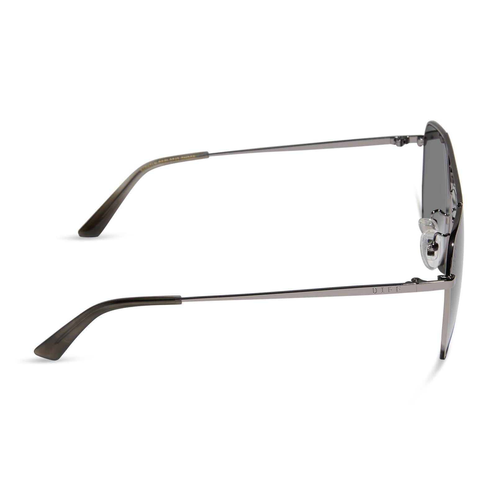 diff eyewear featuring the berkely navigator sunglasses with a gunmetal frame and grey gradient polarized lenses side view