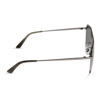 diff eyewear featuring the berkely navigator sunglasses with a gunmetal frame and grey gradient polarized lenses side view