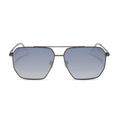 diff eyewear featuring the berkely navigator sunglasses with a gunmetal frame and slate gradient flash polarized lenses front view