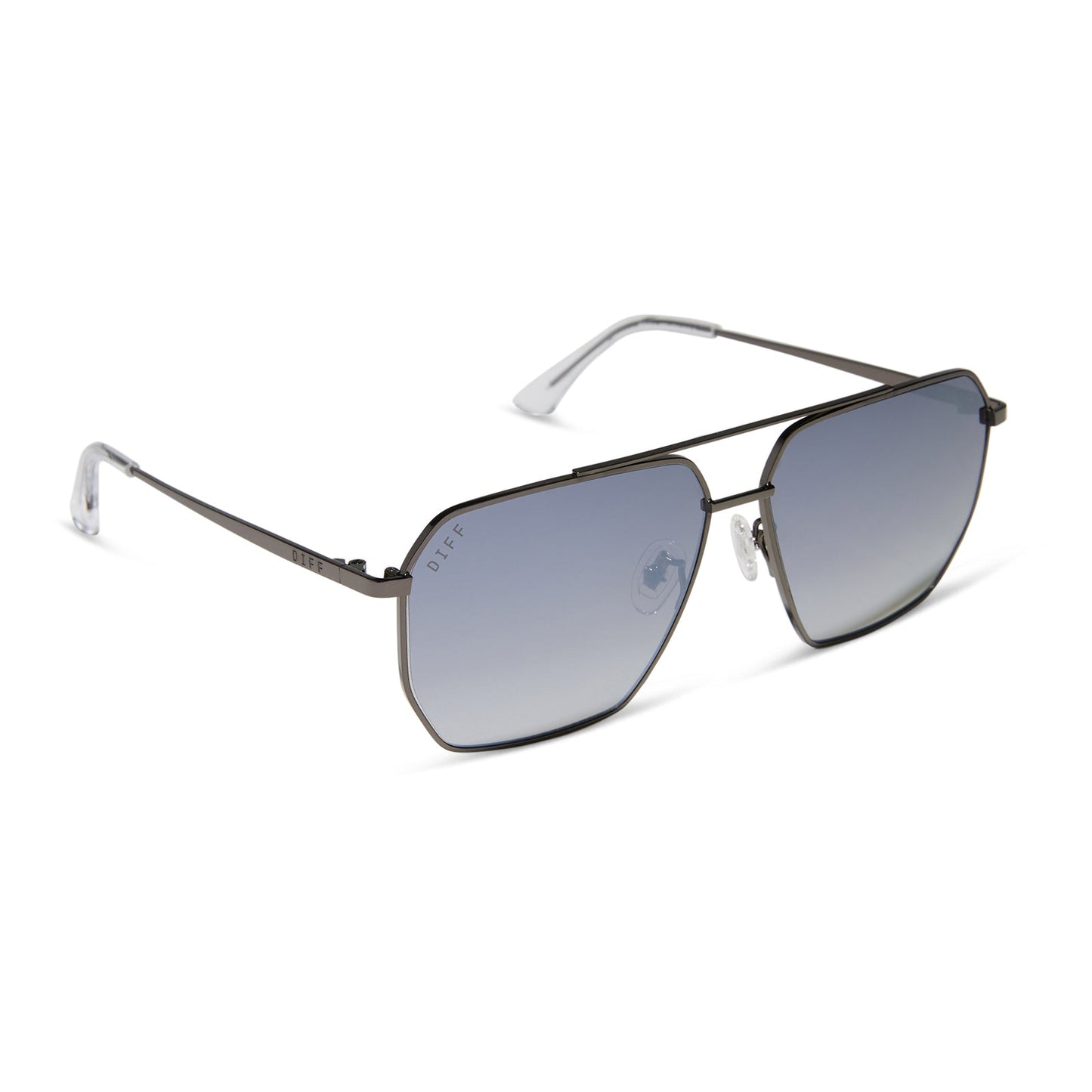 diff eyewear featuring the berkely navigator sunglasses with a gunmetal frame and slate gradient flash polarized lenses angled view