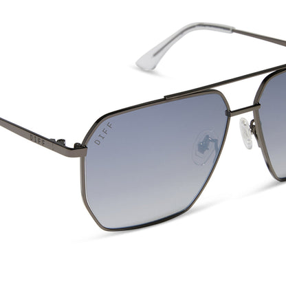 diff eyewear featuring the berkely navigator sunglasses with a gunmetal frame and slate gradient flash polarized lenses detailed view
