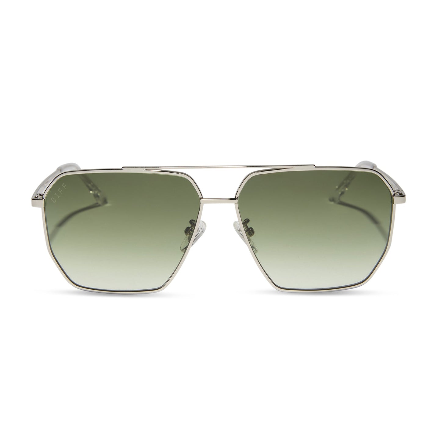 diff eyewear featuring the berkely navigator sunglasses with a silver frame and cool matcha gradient lenses front view