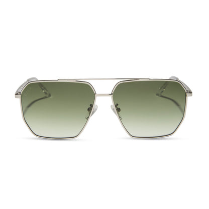 diff eyewear featuring the berkely navigator sunglasses with a silver frame and cool matcha gradient lenses front view