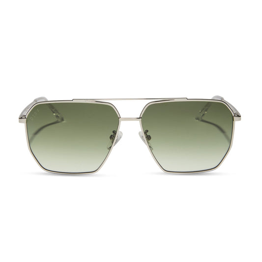 diff eyewear featuring the berkely navigator sunglasses with a silver frame and cool matcha gradient lenses front view