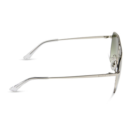 diff eyewear featuring the berkely navigator sunglasses with a silver frame and cool matcha gradient lenses side view