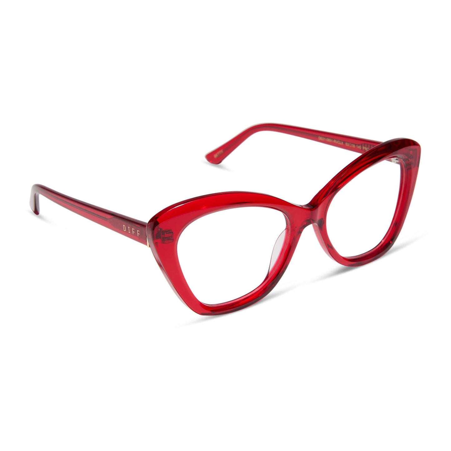 diff eyewear featuring the betty cateye prescription glasses with a red hot summer frame angled view