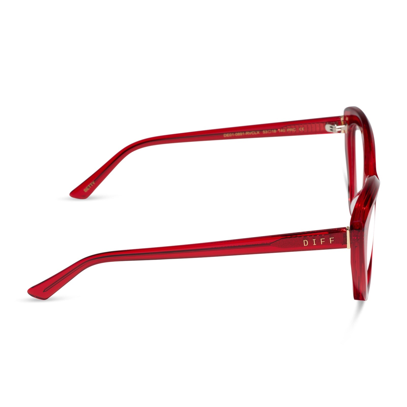 diff eyewear featuring the betty cateye prescription glasses with a red hot summer frame side view