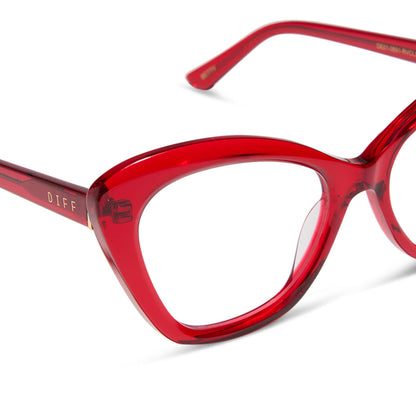 diff eyewear featuring the betty cateye prescription glasses with a red hot summer frame detailed view