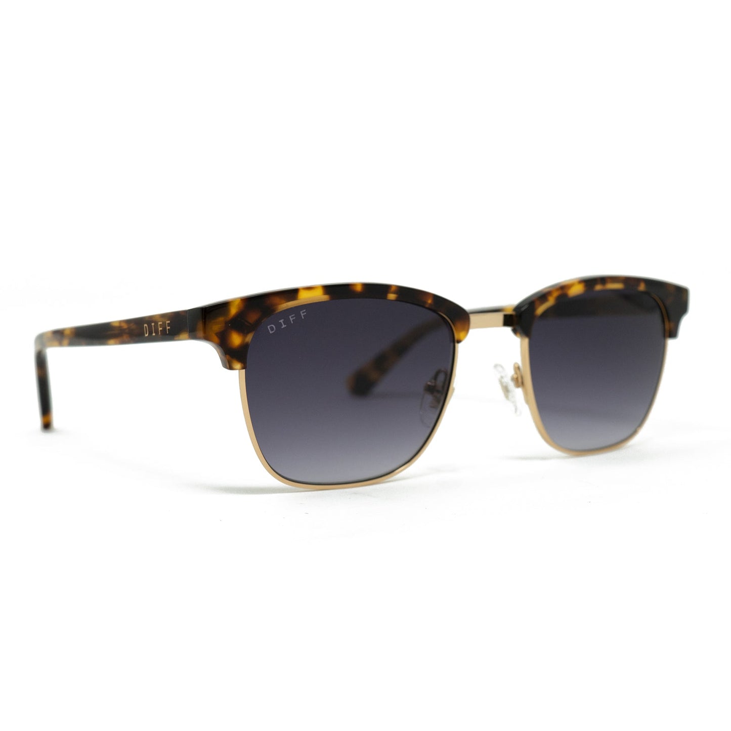 diff eyewear biarritz square sunglasses with a amber tortoise frame and blue gradient polarized lenses angled view