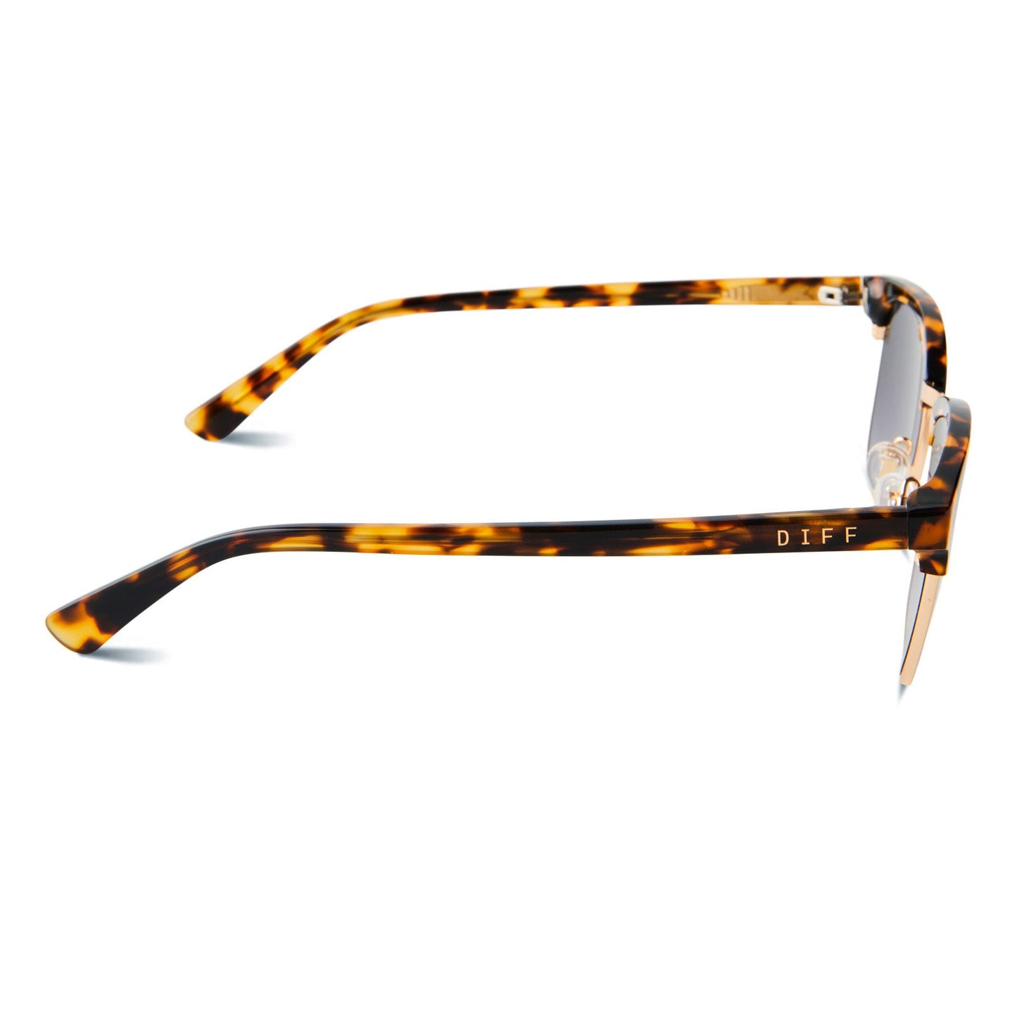 diff eyewear biarritz square sunglasses with a amber tortoise frame and blue gradient polarized lenses side view