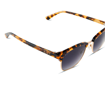 diff eyewear biarritz square sunglasses with a amber tortoise frame and blue gradient polarized lenses detailed view