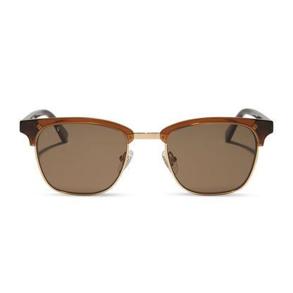 diff eyewear biarritz square sunglasses with a whiskey/gold frame and brown polarized lenses front view