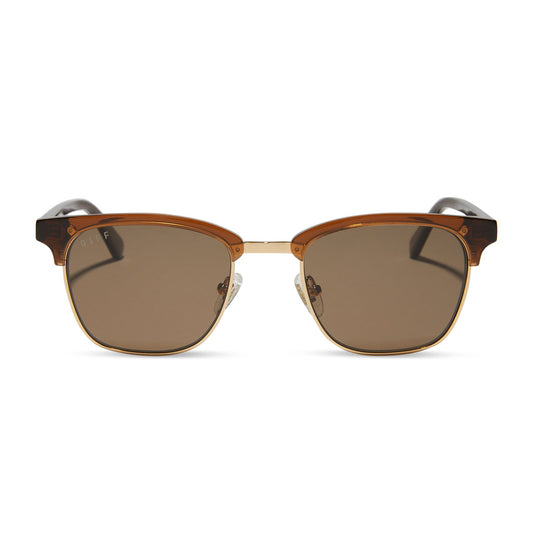 diff eyewear biarritz square sunglasses with a whiskey/gold frame and brown polarized lenses front view