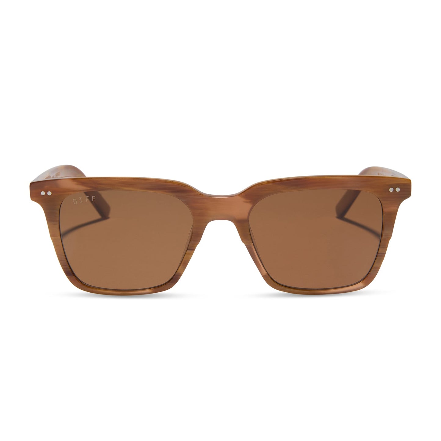 diff eyewear featuring the billie square sunglasses with a longhorn brown frame and brown polarized lenses front view