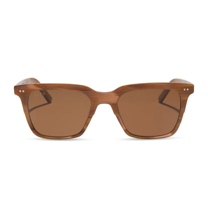diff eyewear featuring the billie square sunglasses with a longhorn brown frame and brown polarized lenses front view