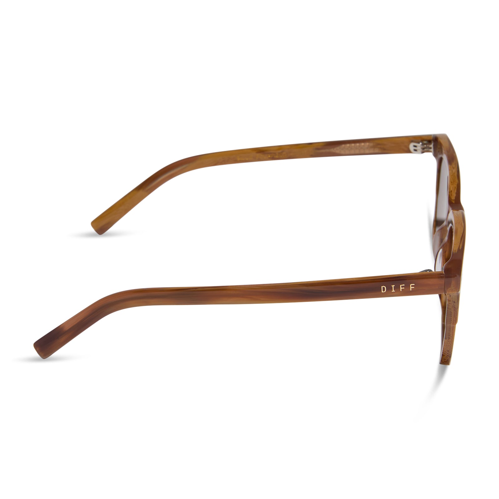 diff eyewear featuring the billie square sunglasses with a longhorn brown frame and brown polarized lenses side view
