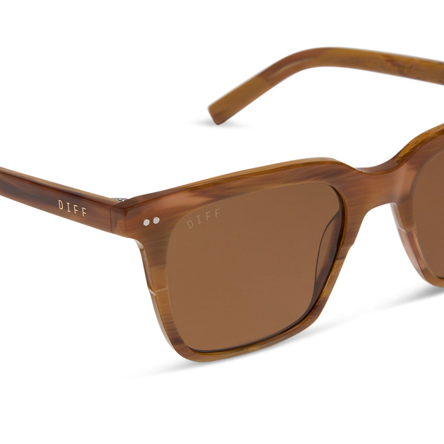 diff eyewear featuring the billie square sunglasses with a longhorn brown frame and brown polarized lenses detailed view