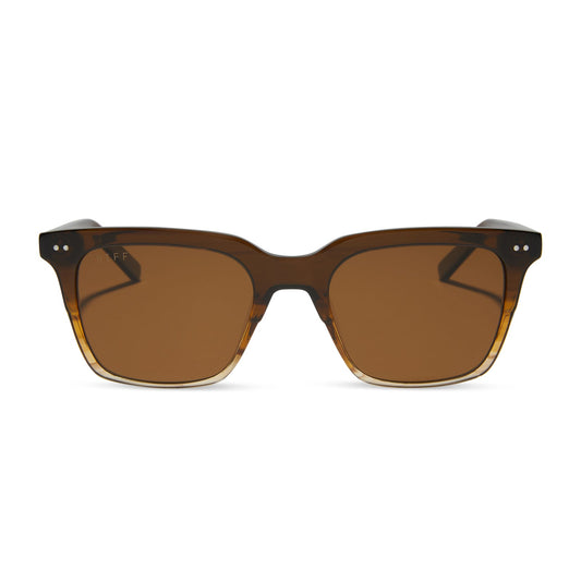 diff eyewear billie square sunglasses with a mocha brown gradient frame and brown polarized lenses front view