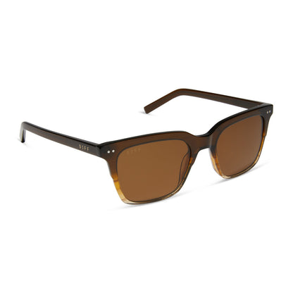 diff eyewear billie square sunglasses with a mocha brown gradient frame and brown polarized lenses angled view