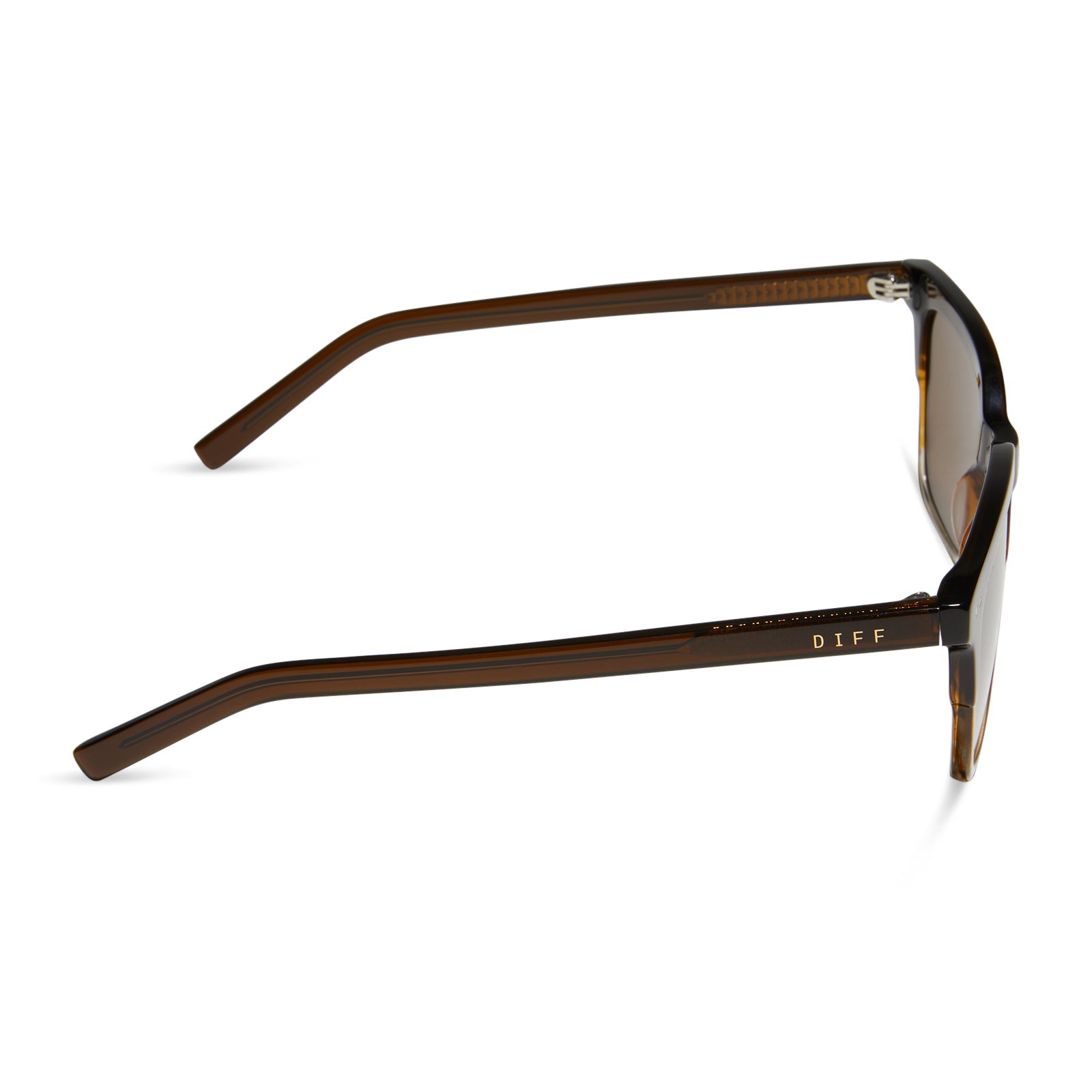 diff eyewear billie square sunglasses with a mocha brown gradient frame and brown polarized lenses side view