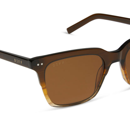 diff eyewear billie square sunglasses with a mocha brown gradient frame and brown polarized lenses detailed view