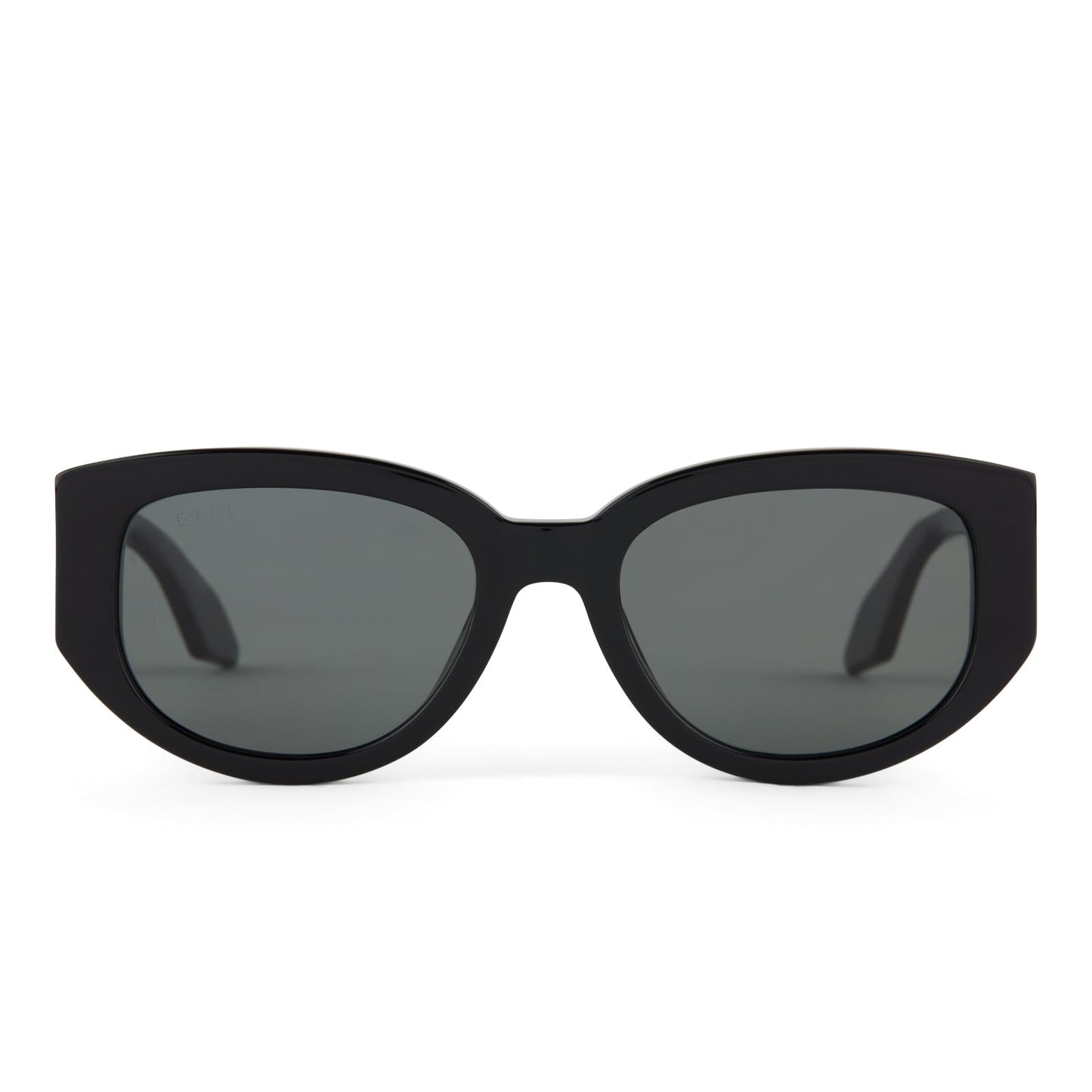 diff eyewear drew square sunglasses with a black acetate frame and grey polarized lenses front view