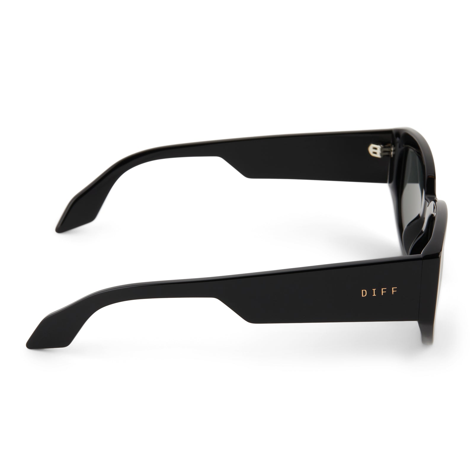 diff eyewear drew square sunglasses with a black acetate frame and grey polarized lenses side view