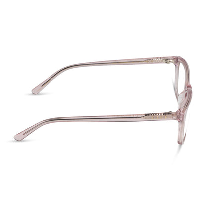 diff eyewear featuring the bradford rectangle prescription glasses with a rose crystal frame side view