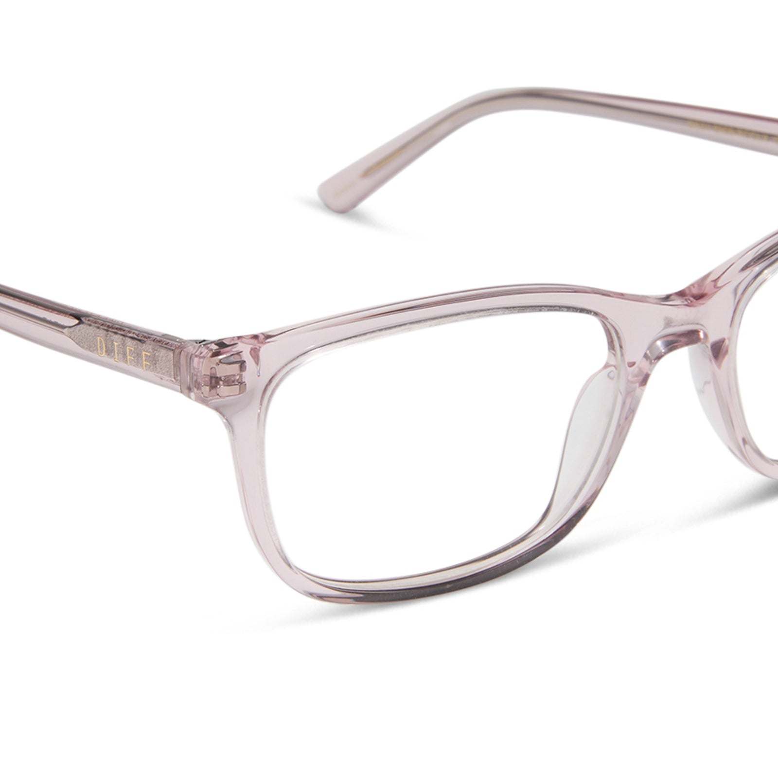 diff eyewear featuring the bradford rectangle prescription glasses with a rose crystal frame detailed view