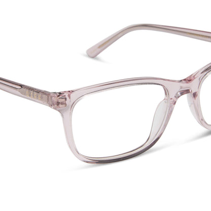 diff eyewear featuring the bradford rectangle prescription glasses with a rose crystal frame detailed view