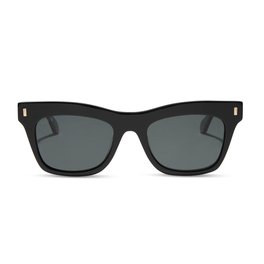 diff eyewear wholesale bradley cat eye sunglasses with a black frame and grey lenses front view