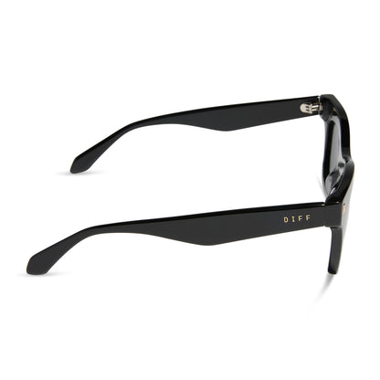 diff eyewear wholesale bradley cat eye sunglasses with a black frame and grey lenses side view