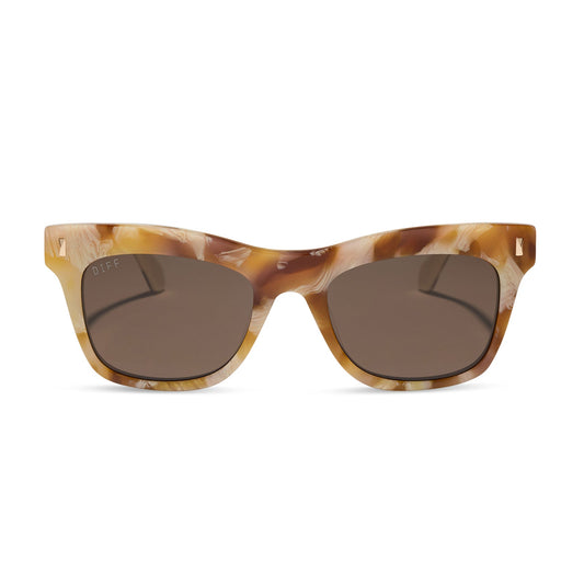 diff eyewear featuring the bradley cateye sunglasses with a gilded tortoise outside and courtside ivory inside acetate frame and brown lenses front view