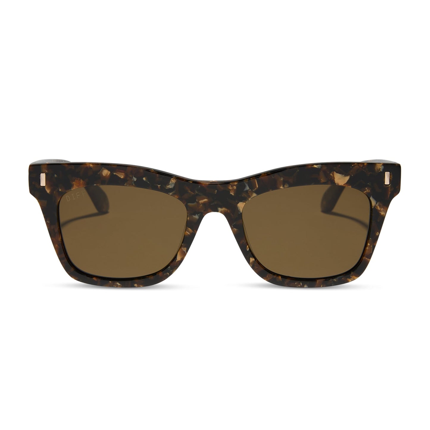 diff eyewear featuring the bradley cat eye sunglasses with a glitter tortoise frame and brown polarized lenses front view