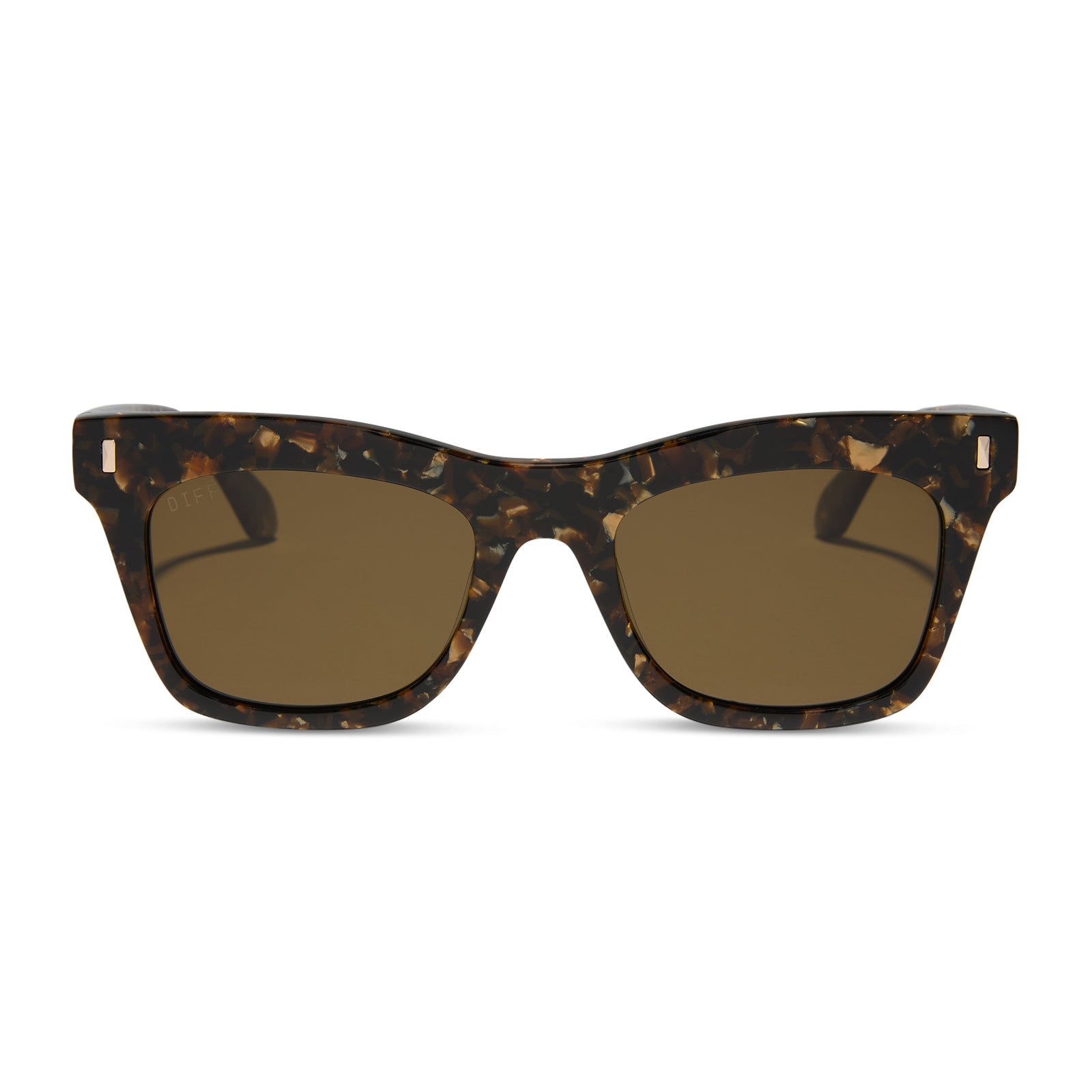 diff eyewear featuring the bradley cat eye sunglasses with a glitter tortoise frame and brown polarized lenses front view